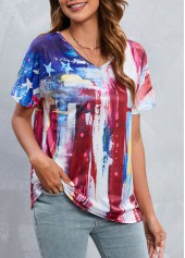 Multi Color tops,Flag tops,Lightweight Flag Print Multi Color T Shirt