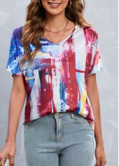 Multi Color tops,Flag tops,Lightweight Flag Print Multi Color T Shirt