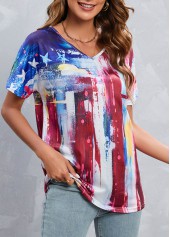 Multi Color tops,Flag tops,Lightweight Flag Print Multi Color T Shirt