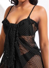 Black swimwear,Plain Color swimwear,Mesh Tassel Multi-Way Black Cover Up
