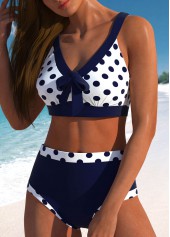 Navy swimwear,White swimwear,Dot swimwear,ROTITA Patchwork Navy Polka Dot Bikini Top