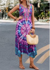 Purple dresses,Tie Dye dresses,Dot dresses,Geometric dresses,Floral dresses,Vacation dresses,Vacation dresses,Handkerchief Hem Tie Dye Print Purple Dress