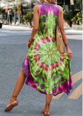 Green dresses,Tie Dye dresses,Dot dresses,Floral dresses,Vacation dresses,Vacation dresses,Handkerchief Hem Tie Dye Print Green Dress