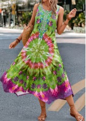 Green dresses,Tie Dye dresses,Dot dresses,Floral dresses,Vacation dresses,Vacation dresses,Handkerchief Hem Tie Dye Print Green Dress