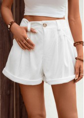 White bottoms,Plain Color bottoms,Pocket White Button Fly High Waisted Shorts