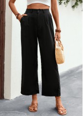 Black bottoms,Plain Color bottoms,Pocket Black Elastic Waist High Waisted Pants