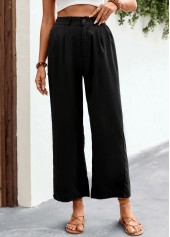 Black bottoms,Plain Color bottoms,Pocket Black Elastic Waist High Waisted Pants