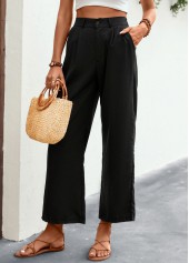 Pocket Black Elastic Waist High Waisted Pants