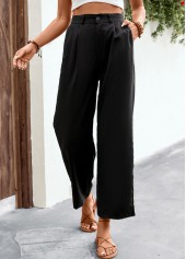 Black bottoms,Plain Color bottoms,Pocket Black Elastic Waist High Waisted Pants