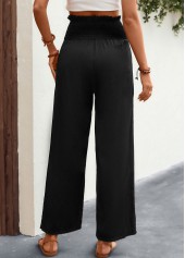 Black bottoms,Plain Color bottoms,Button Black Regular Elastic Waist High Waisted Pants
