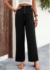 Black bottoms,Plain Color bottoms,Button Black Regular Elastic Waist High Waisted Pants