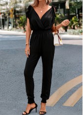 Black jumpsuits & rompers,Plain Color jumpsuits & rompers,Criss Cross Black Ankle Length Regular Jumpsuit