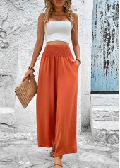 Brick Red bottoms,Plain Color bottoms,Smocked Brick Red Elastic Waist High Waisted Pants