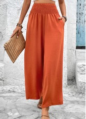 Brick Red bottoms,Plain Color bottoms,Smocked Brick Red Elastic Waist High Waisted Pants