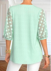 Mint Green tops,Plain Color tops,ROTITA Mesh Mint Green Round Neck Half Sleeve Blouse