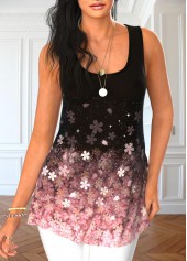 Light Pink tops,Black tops,Floral tops,Ombre tops,ROTITA Floral Print Light Pink Cardigan and Tank Top