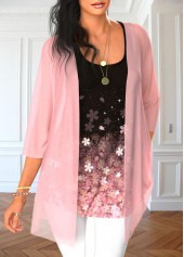Light Pink tops,Black tops,Floral tops,Ombre tops,ROTITA Floral Print Light Pink Cardigan and Tank Top