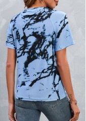 Blue tops,Tie Dye tops,Tie Dye Print Blue Round Neck T Shirt