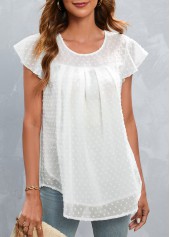 White tops,Plain Color tops,Patchwork White Round Neck Short Sleeve T Shirt