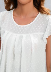 White tops,Plain Color tops,Patchwork White Round Neck Short Sleeve T Shirt