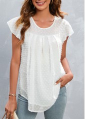White tops,Plain Color tops,Patchwork White Round Neck Short Sleeve T Shirt