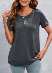Button Dark Grey Marl Round Neck T Shirt