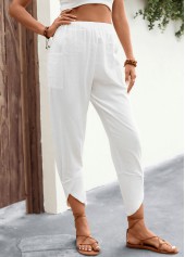 White bottoms,Plain Color bottoms,Patchwork White Jogger Elastic Waist High Waisted Pants