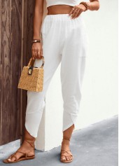 White bottoms,Plain Color bottoms,Patchwork White Jogger Elastic Waist High Waisted Pants