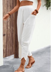 White bottoms,Plain Color bottoms,Patchwork White Jogger Elastic Waist High Waisted Pants