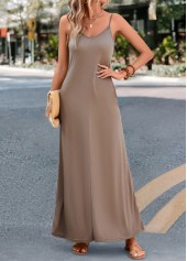 Light Coffee dresses,Plain Color dresses,Pocket Light Coffee H Shape Maxi Dress