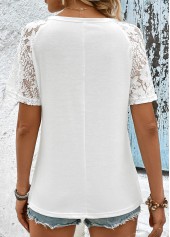 White tops,Plain Color tops,Button White Round Neck Short Sleeve T Shirt