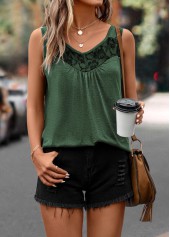 Green tops,Plain Color tops,Lace Green Scoop Neck Tank Top