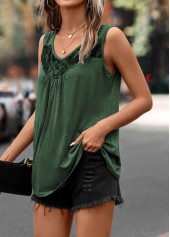 Green tops,Plain Color tops,Lace Green Scoop Neck Tank Top