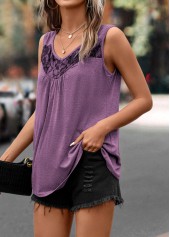 Light Purple tops,Plain Color tops,Lace Light Purple Scoop Neck Tank Top