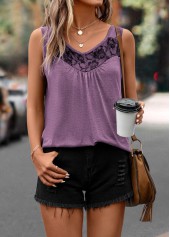 Light Purple tops,Plain Color tops,Lace Light Purple Scoop Neck Tank Top