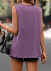 Light Purple tops,Plain Color tops,Lace Light Purple Scoop Neck Tank Top