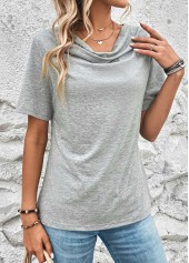 Light Grey Marl tops,Plain Color tops,Light Grey Marl Draped Neck T Shirt