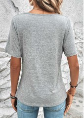 Light Grey Marl tops,Plain Color tops,Light Grey Marl Draped Neck T Shirt