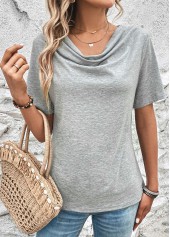 Light Grey Marl tops,Plain Color tops,Light Grey Marl Draped Neck T Shirt