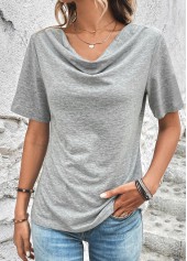 Light Grey Marl Draped Neck T Shirt