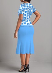 Light Blue dresses,Geometric dresses,ROTITA Patchwork Geometric Print Light Blue Bodycon Dress