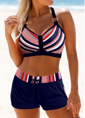 ROTITA Criss Cross Navy Striped Bikini Top-No Bottom