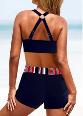 Navy swimwear,Striped swimwear,Geometric swimwear,ROTITA Criss Cross Navy Striped Bikini Top