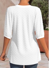 White tops,Plain Color tops,ROTITA Lace White Split Neck 3/4 Sleeve Blouse