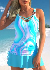 Criss Cross Cyan Ombre Tankini Set