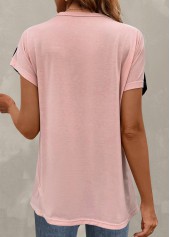 Light Pink tops,Black tops,Leopard tops,Animal Print tops,Leopard Light Pink Round Neck T Shirt