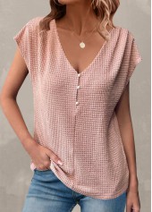 Button Dusty Pink V Neck T Shirt