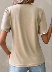 Light Camel tops,Plain Color tops,Patchwork Light Camel Round Neck T Shirt