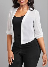 White tops,Plain Color tops,Lightweight White Open Front Half Sleeve Coat