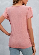 Pink tops,Plain Color tops,Cut Out Pink V Neck T Shirt